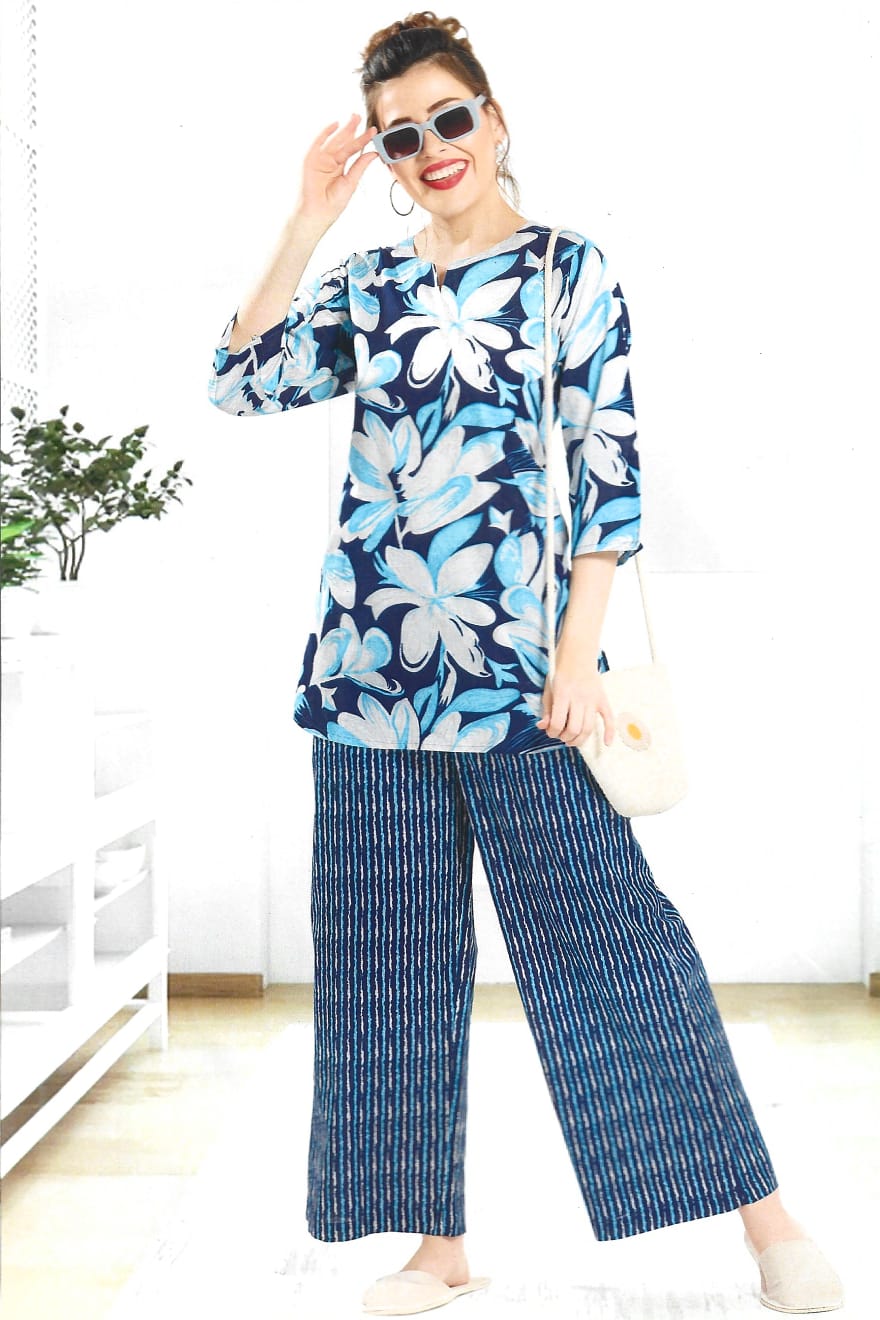 Blue Gray Fusion | Printed Cotton Kurta Set for Women